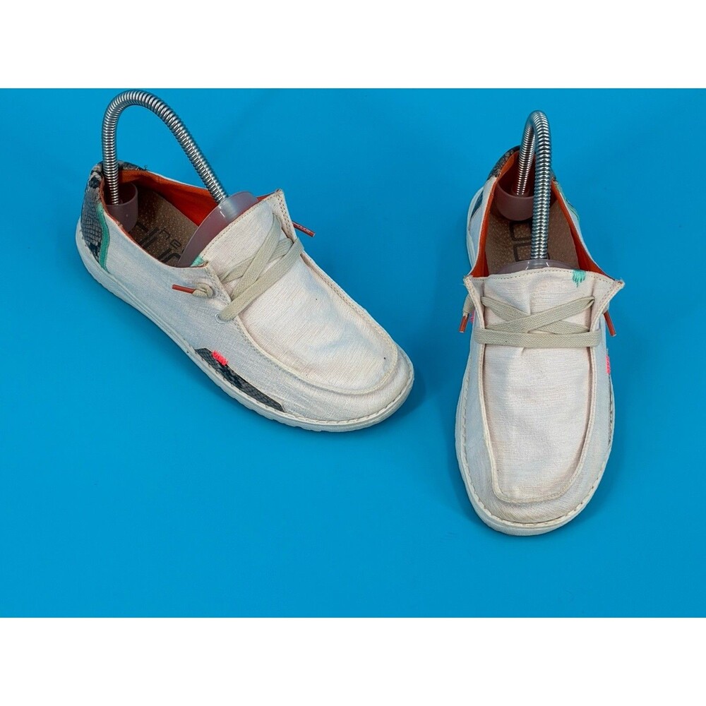 HEYDUDE Wendy Snake Linen White Women’s 5 Slip On Loafers Casual Shoes